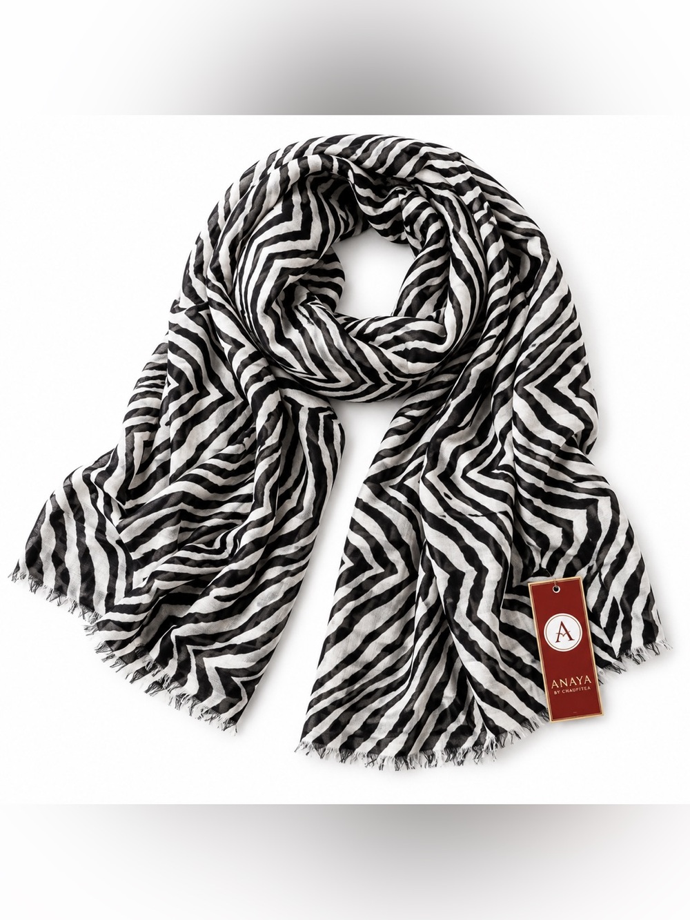 Anaya Black & White Chevron Scarf